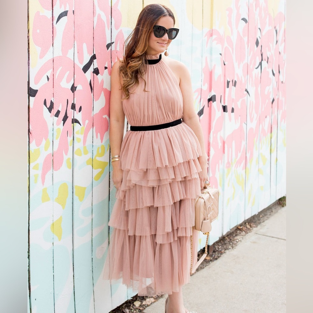 ♥️ Asos Blush Tulle Ruffle Midi Dress